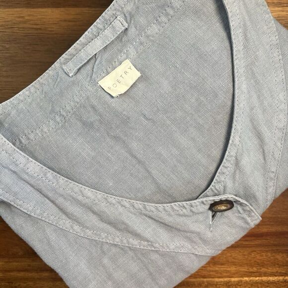 Poetry Beautiful Light Denim 100% Linen Button Up Shirt Jacket Top Women's Sz 2 - Picture 5 of 5